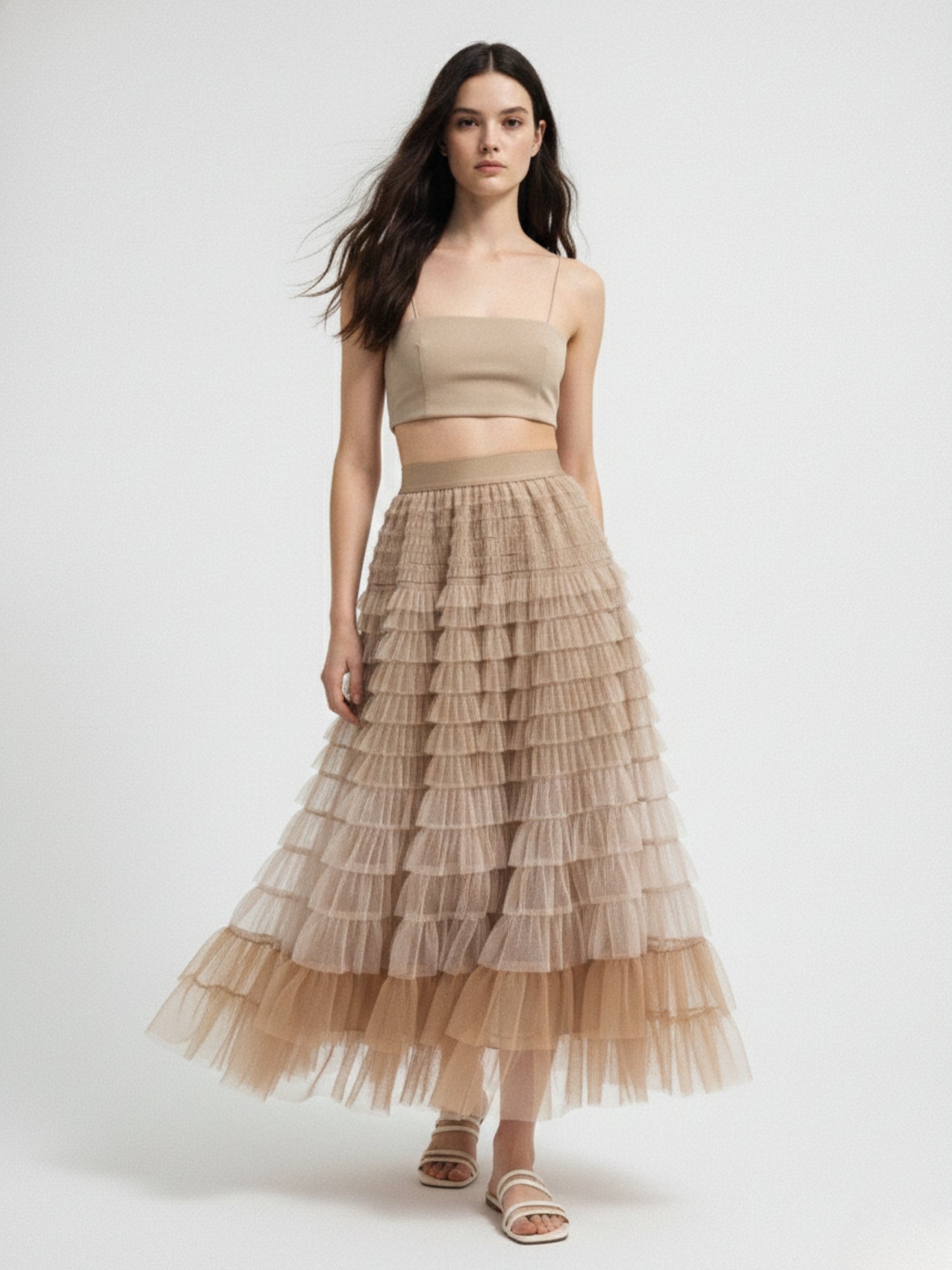 Khaiki Ombre Style Ruffled Skirt
