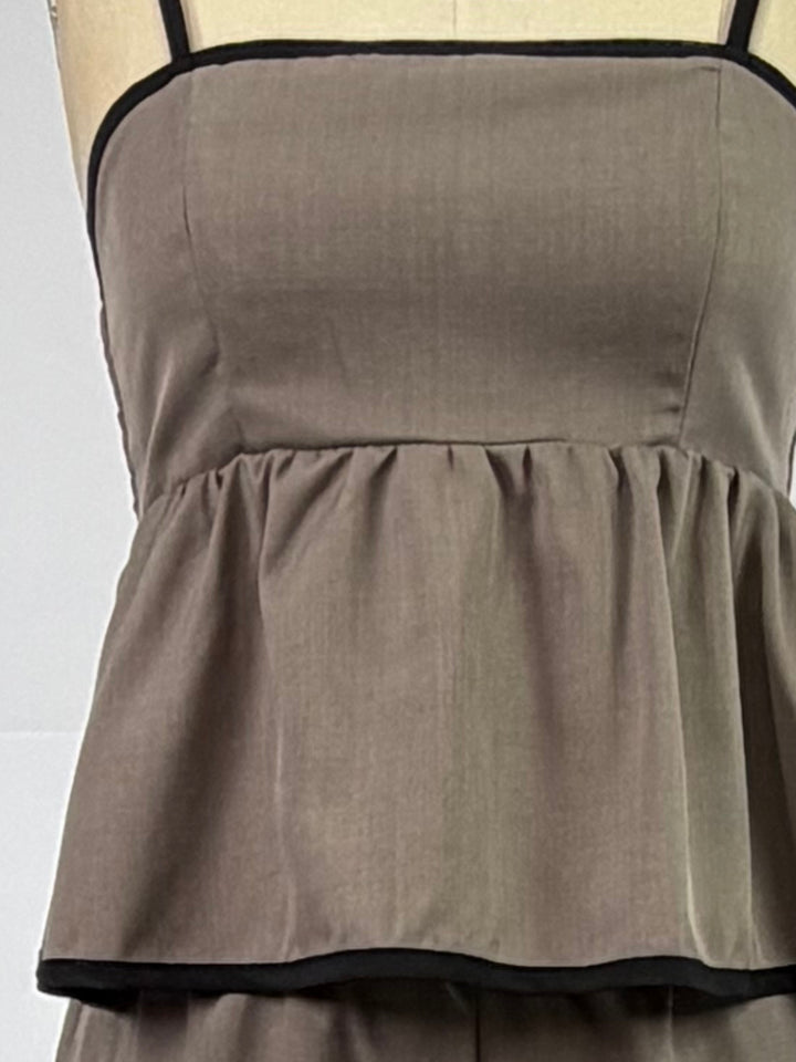 Beige Strappy Peplum Top With Trousers Co-Ord Set
