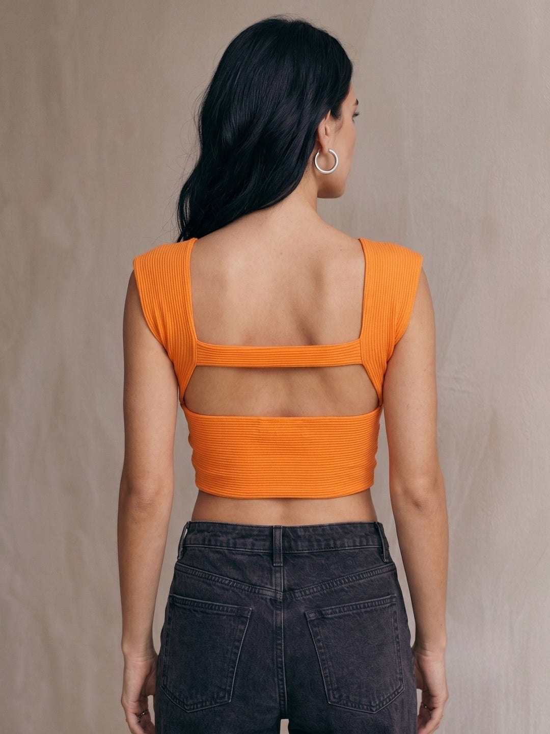Orange Front Twisted Knot Detail Top