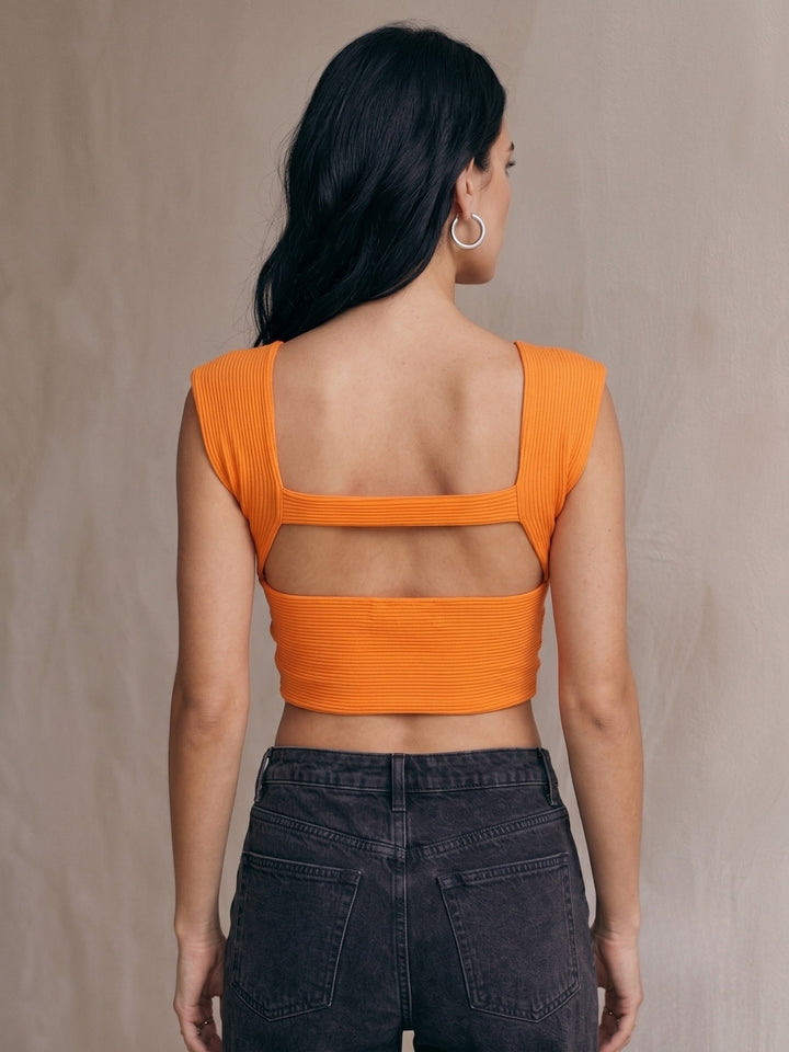 Orange Front Twisted Knot Detail Top