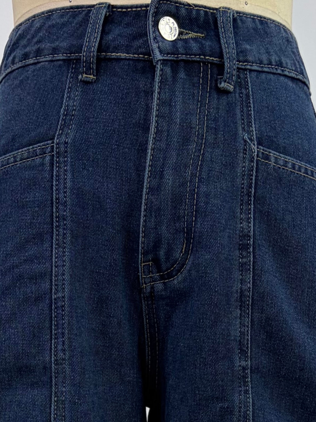 Blue High Waisted Slit Pockets Relaxed Shorts