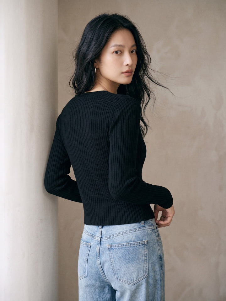 Black Striped Textured Cardigan Styled 2Pcs Top