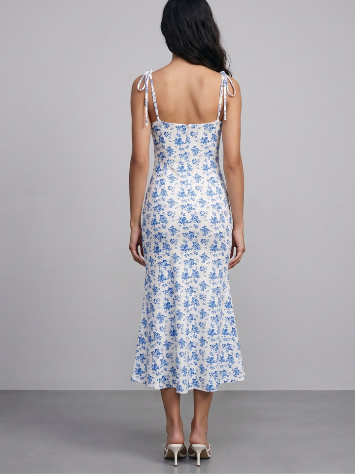 Blue Strappy Shoulder Tie-Up  Dress