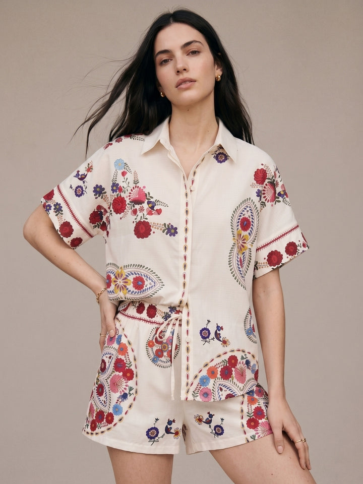 Multi Floral Printed Shirt And Shorts Set