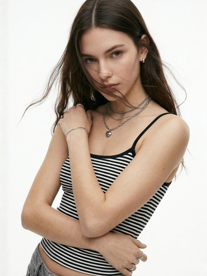 Black Spaghetti Strap Striped Top