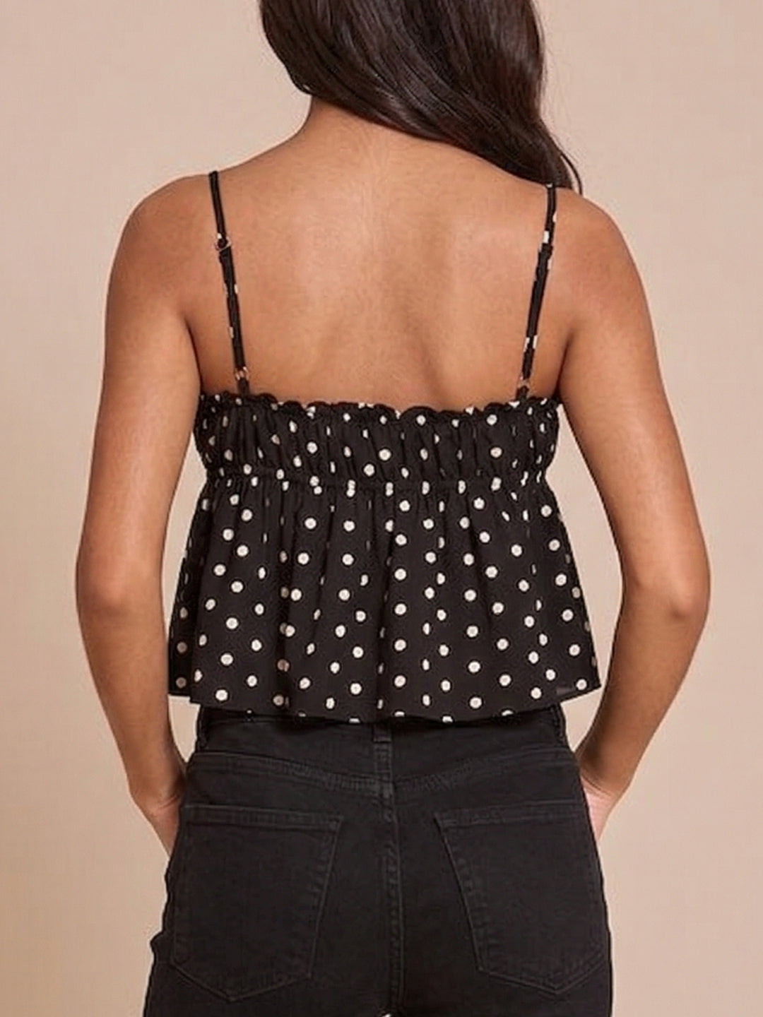 Black Strappy Sweetheart Neckline Polka Dotted Camisle