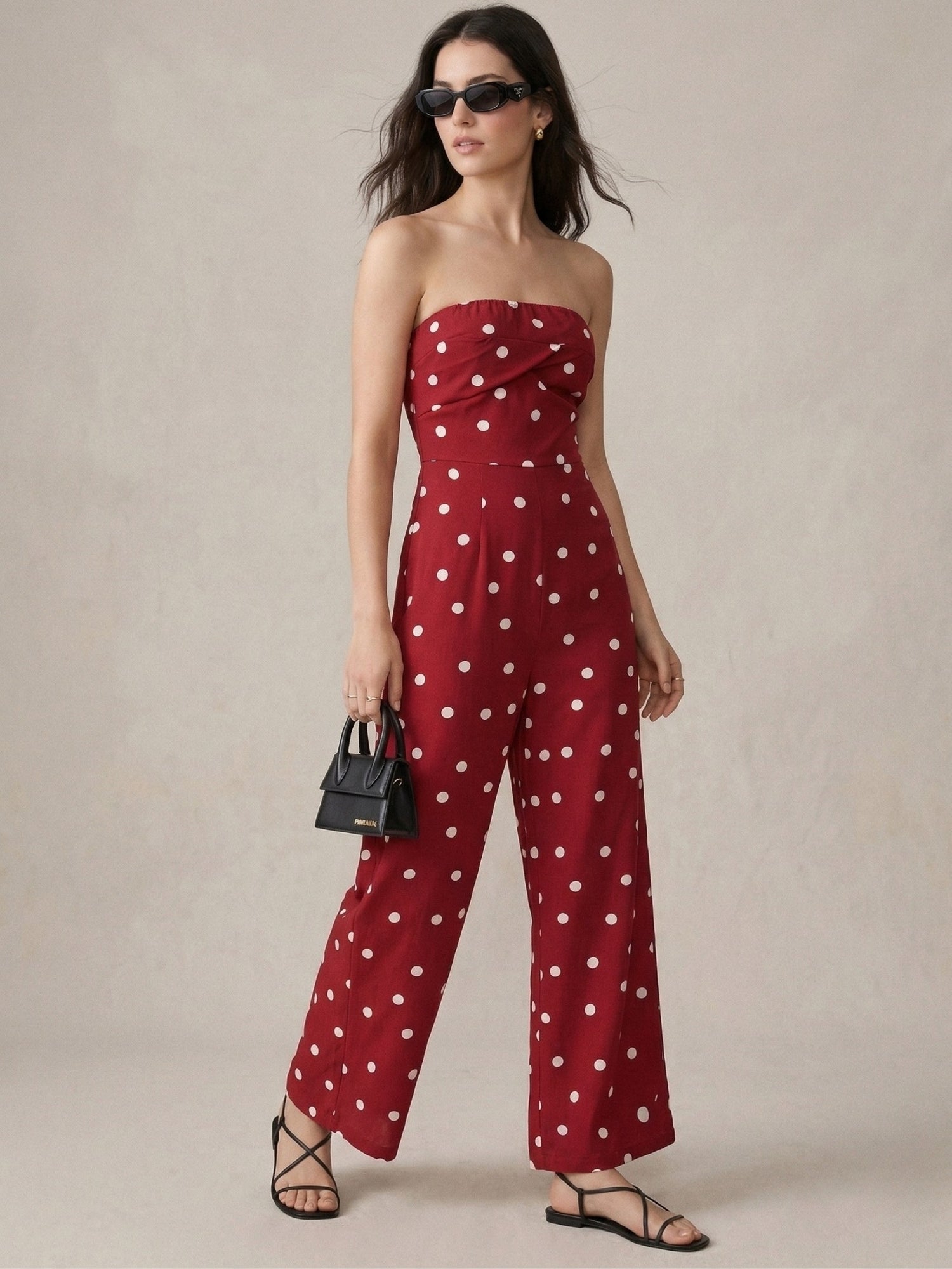 Red Off Shoulder Polka Printed Jumpsuits