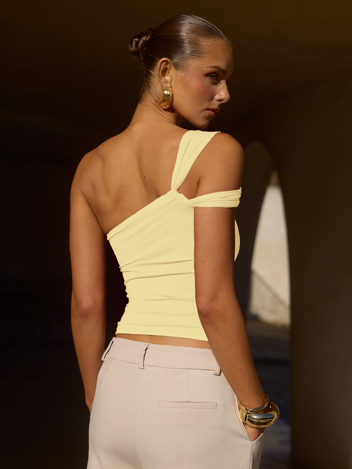 Yellow One Shoulder Fitted Top