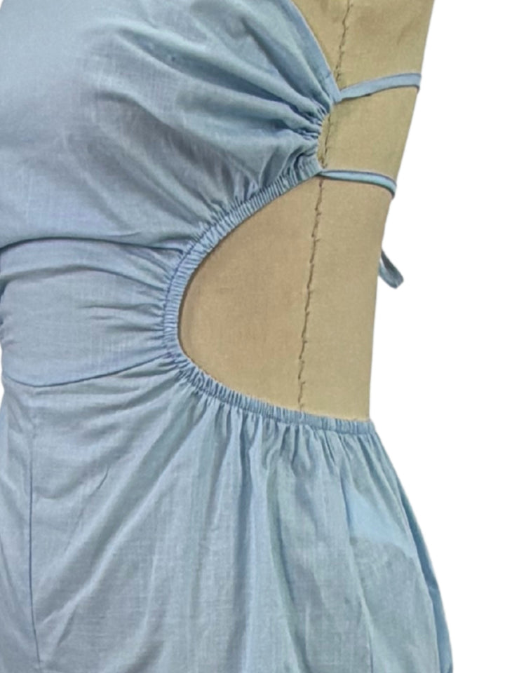 Light Blue Tube Romper With Cinched Waist
