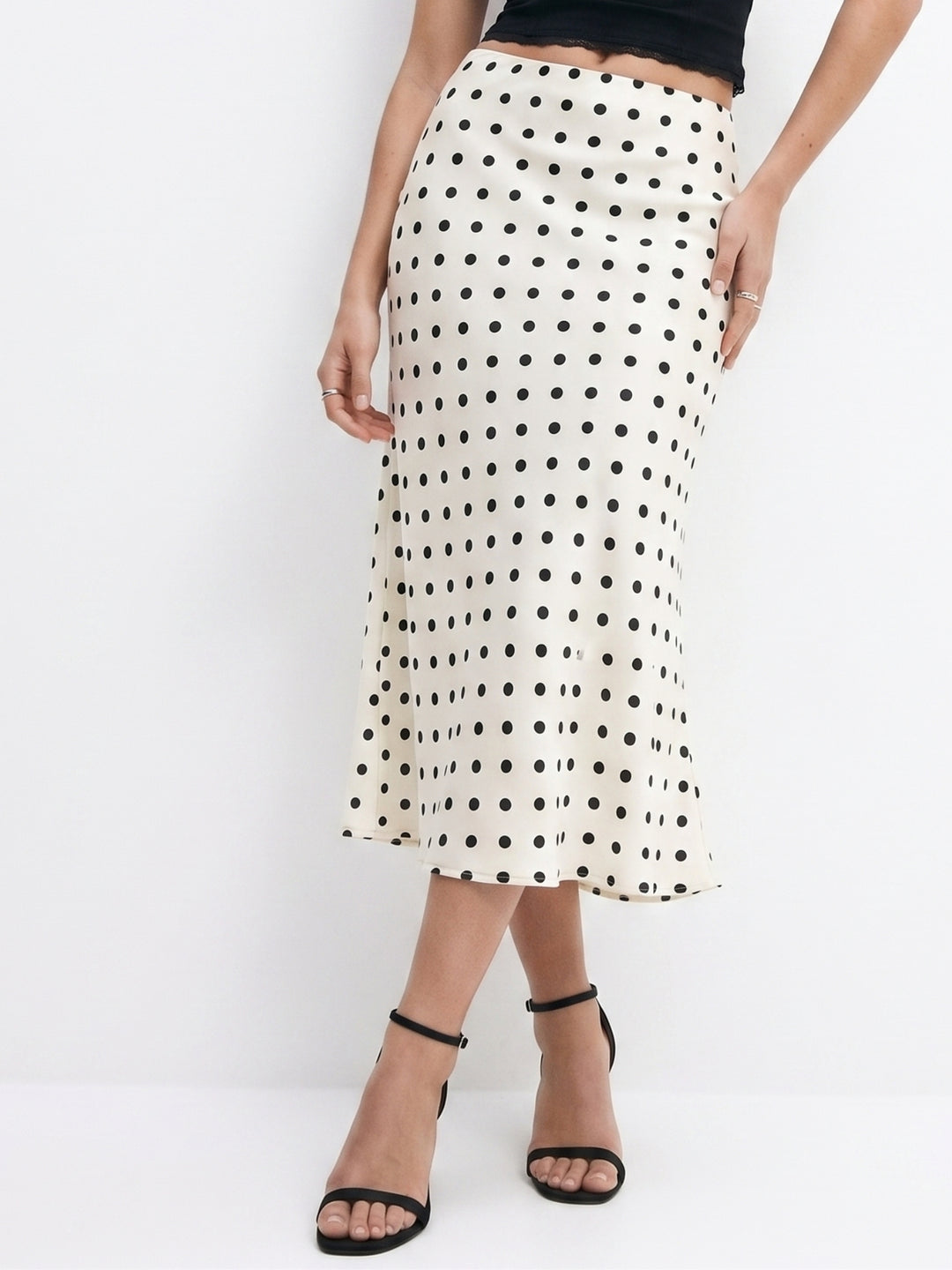 White Polka Dotted Flared Skirt