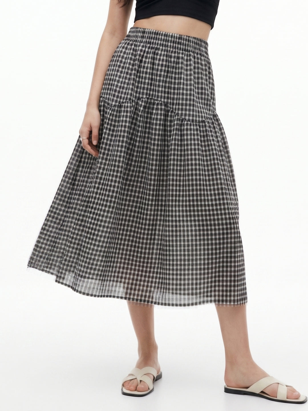 Black High Waist Checkered Skirt