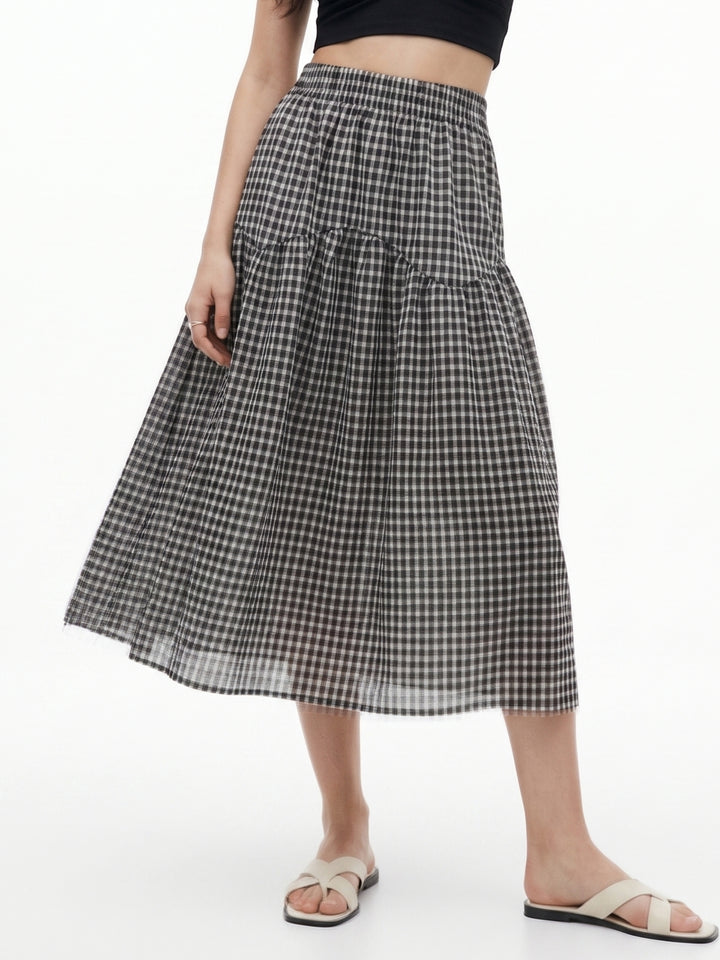 Black High Waist Checkered Skirt