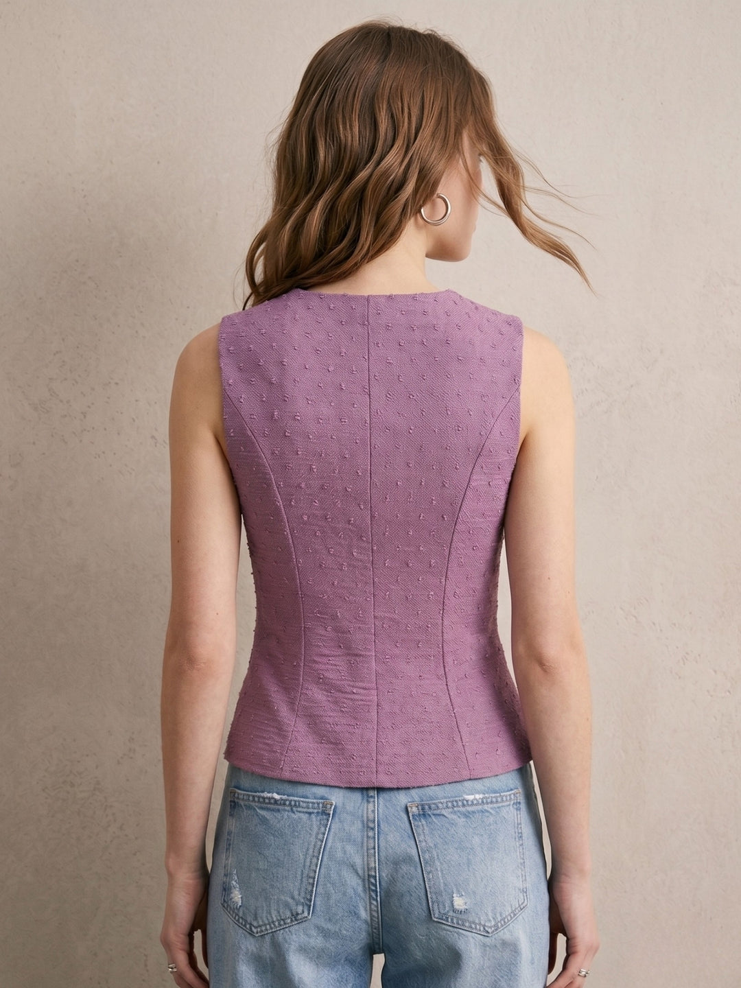Mauve High Neck Polka Dotted Vest Top