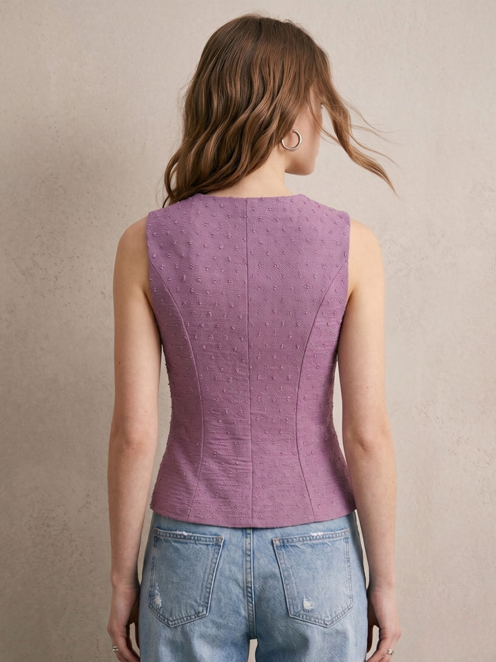 Mauve High Neck Polka Dotted Vest Top
