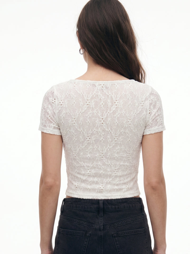 White Textured Fabric Square Neck Top