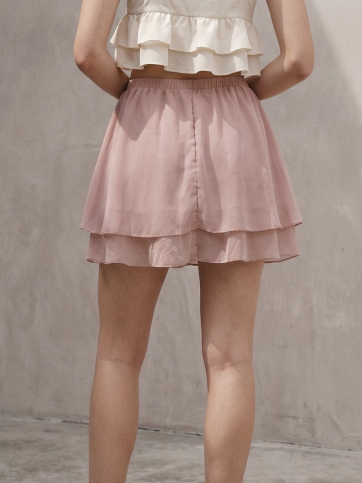 Beige Elasticated Waistband With Tiered Hem