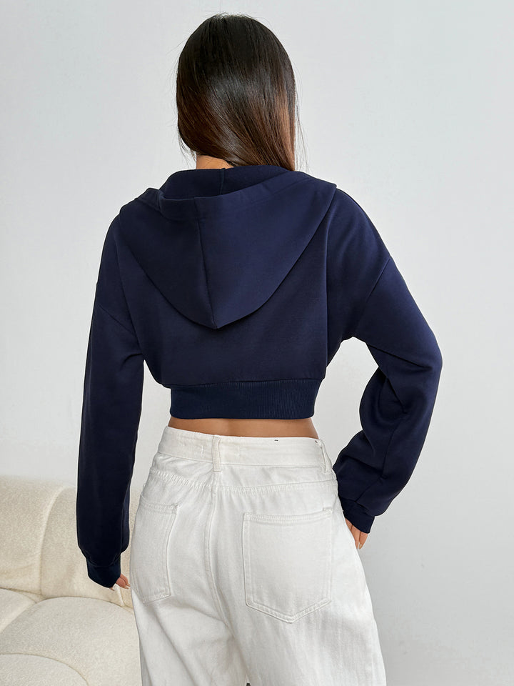Navy Blue Full Sleeve Front Zip Crop Jacket