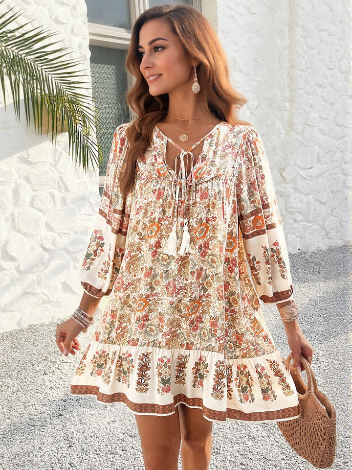 White Boho Printed Mini Dress