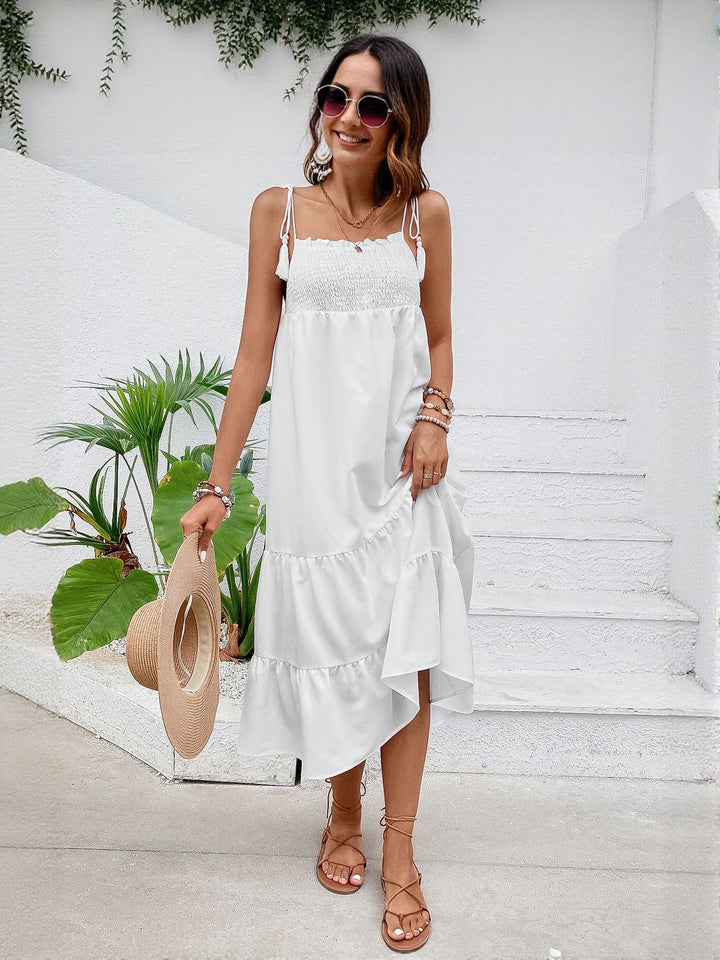White Strappy Tie Up Midi Dress