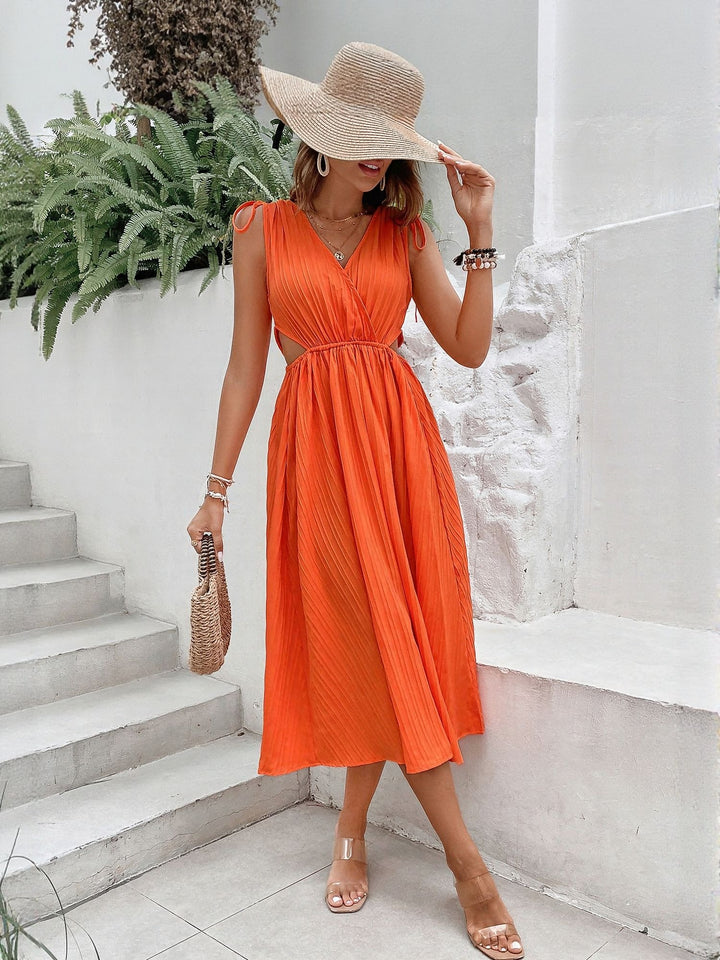 Orange Midi Dress With Waist Cut Out Detail