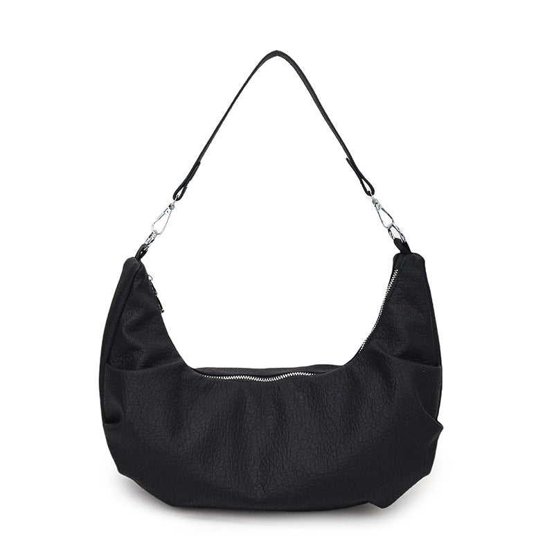 Black Patterned Crescent Shoulder Bag