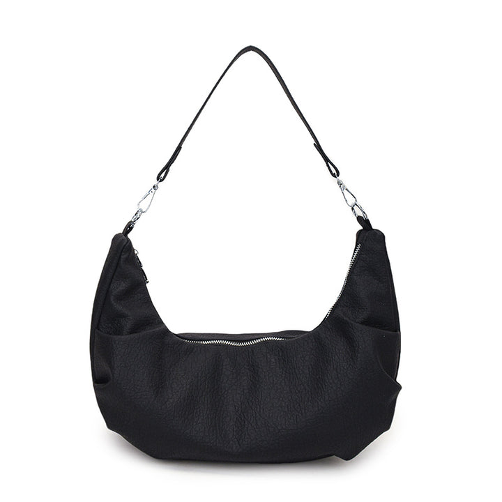 Black Patterned Crescent Shoulder Bag