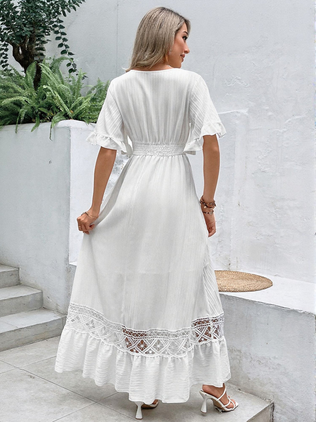 White Lace Insert Tiered Maxi Dress