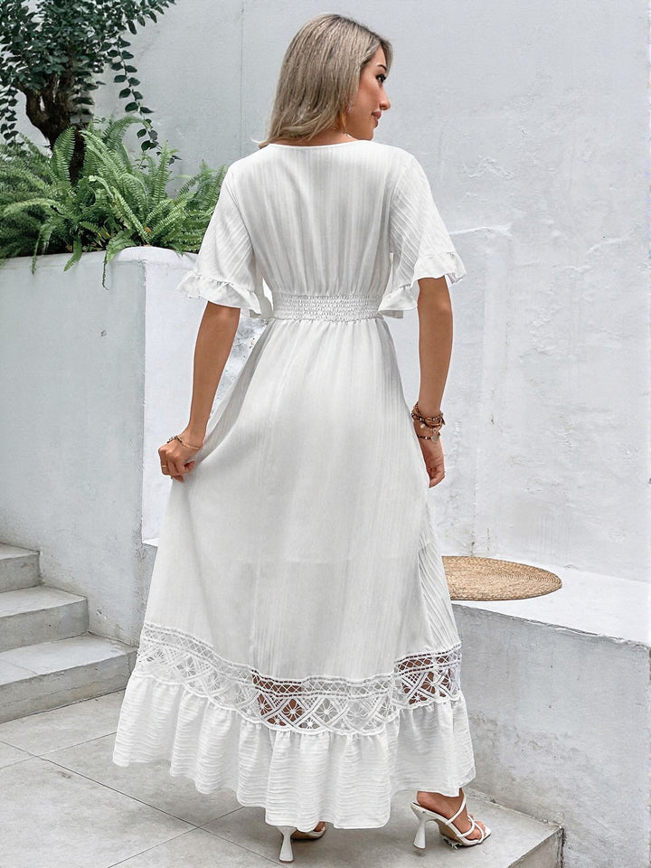 White Lace Insert Tiered Maxi Dress
