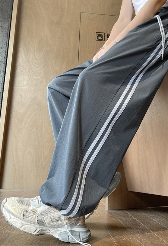 Grey Stripe Drawstring Joggers