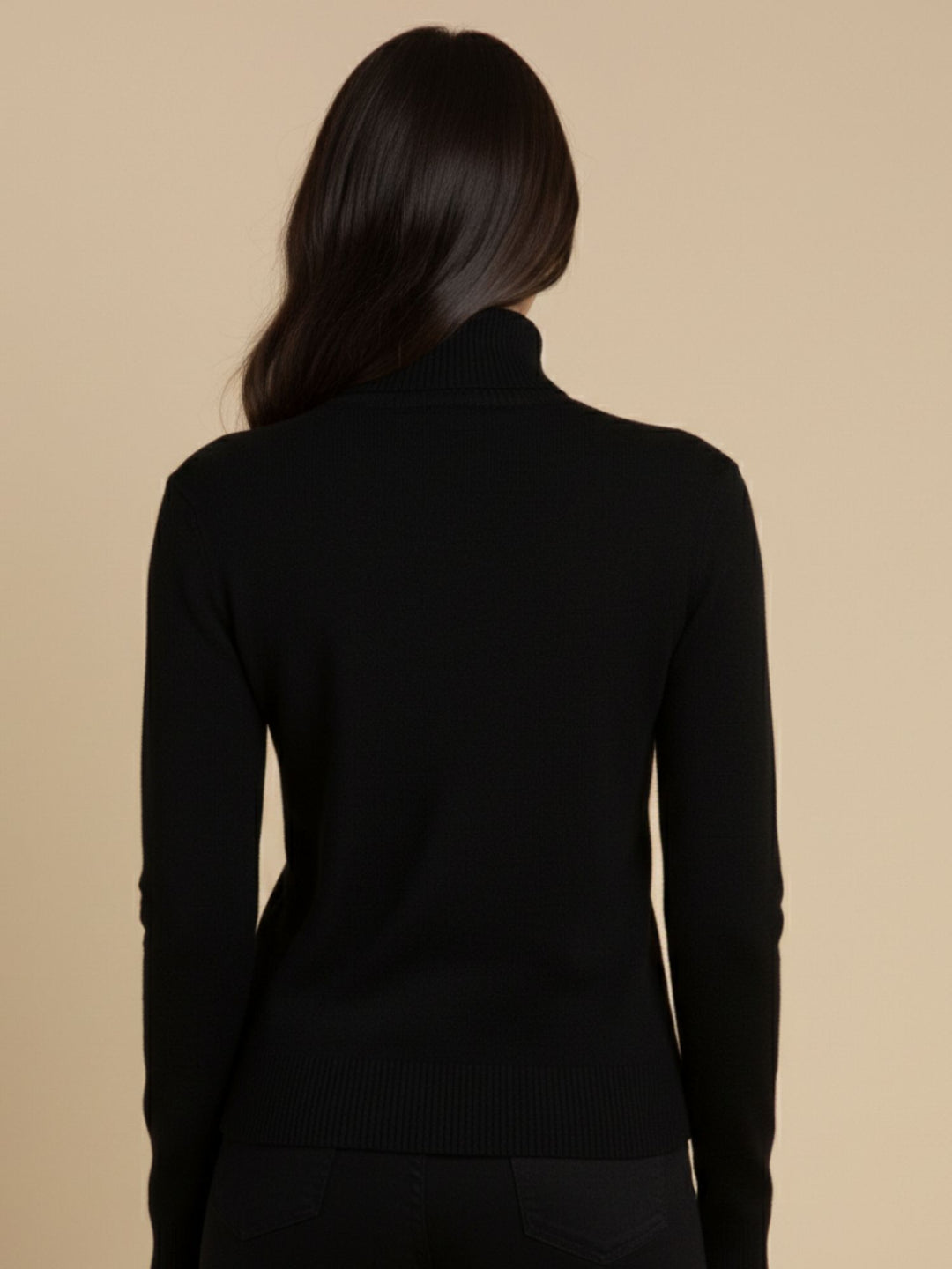 Black Full Sleeve Mock Neck Fitted Sweater
