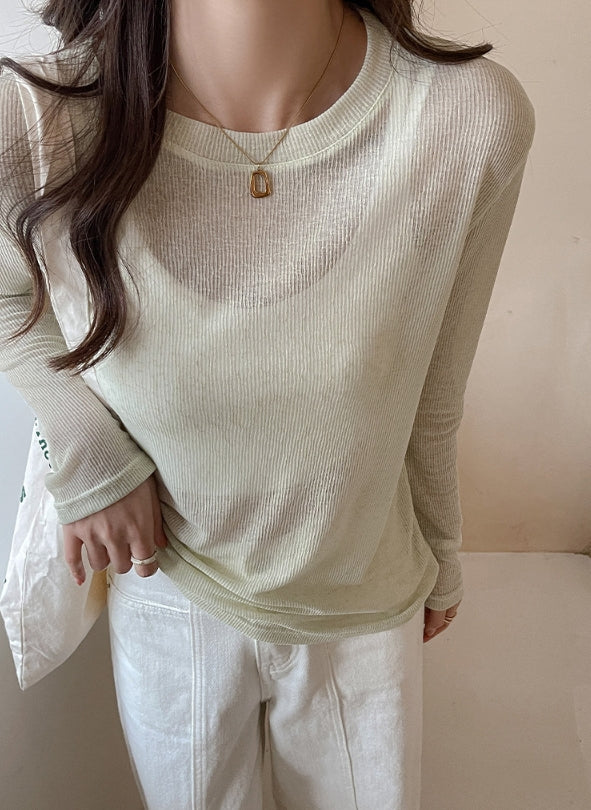 Cream Crew Neck Full Sleeve Fine Knit Top