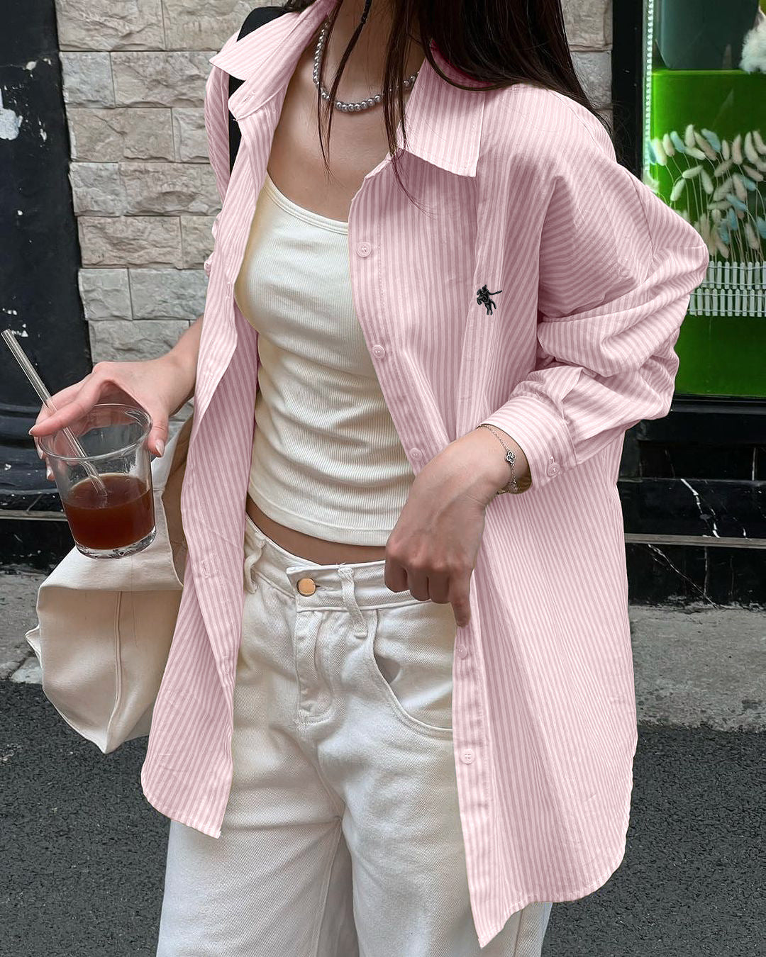 Pink Full Sleeve Striped Button Down Collared Shirt