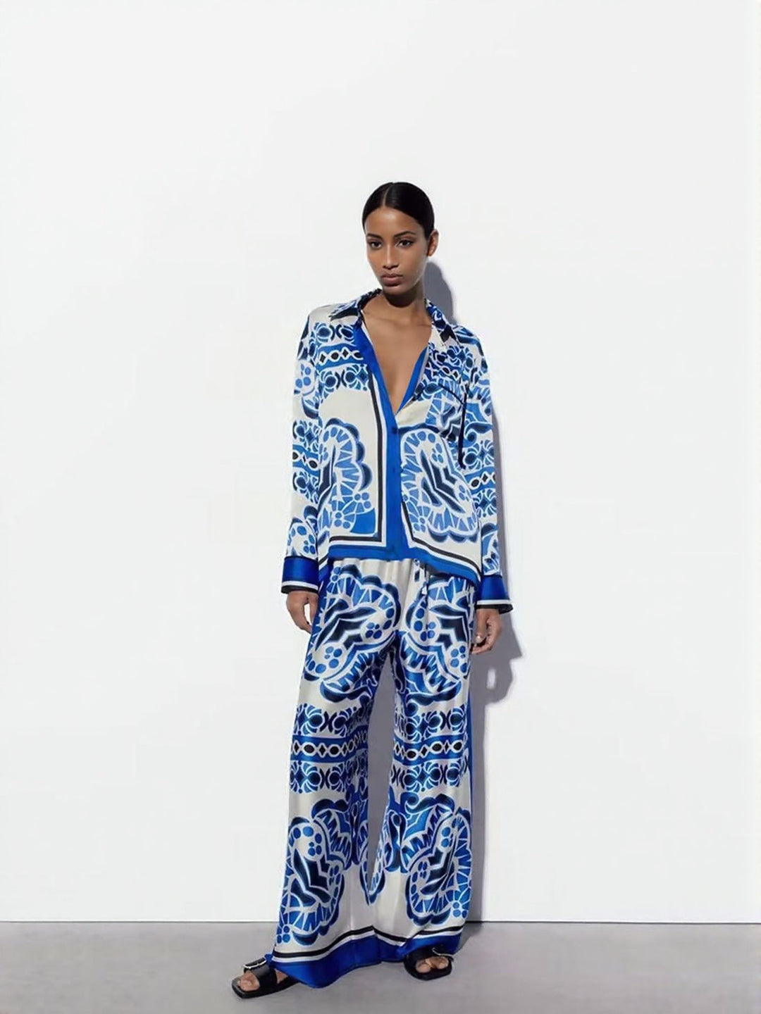 Blue Abstract Print Shirt And Trouser Co-Ord Set
