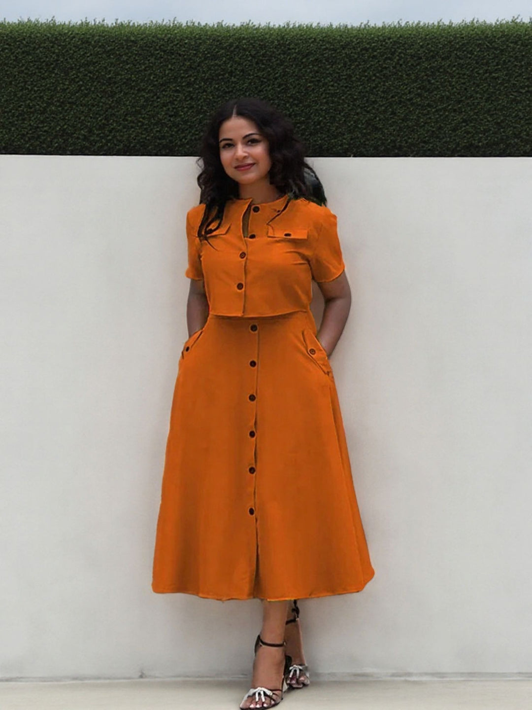 Orange Crop Top With Flared Skirt