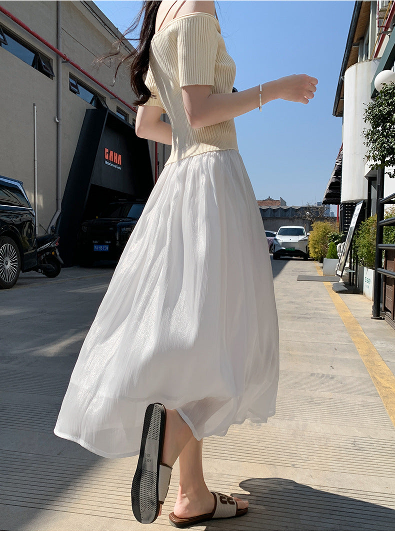 White Pleated Mesh Skirt