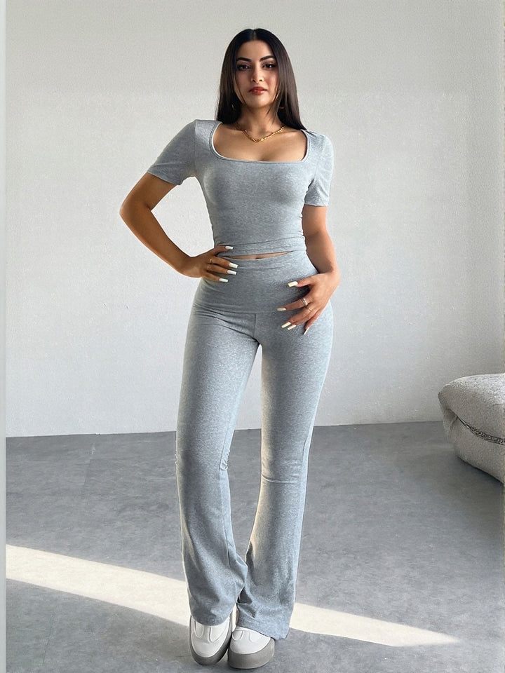 Grey Fitted Top And Leggings Co-Ord Set