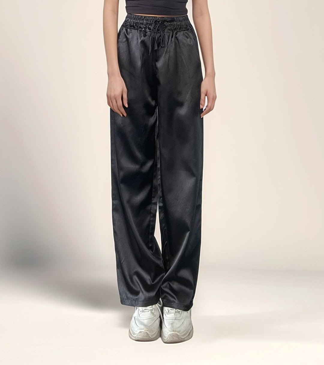 Black Textured Wide Leg Trouser