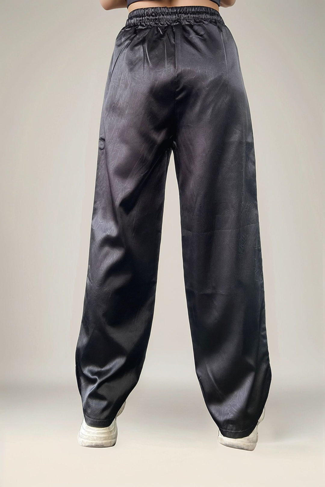 Black Textured Wide Leg Trouser