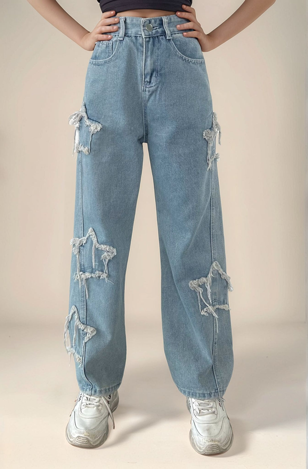 Star Frayed Blue Denim Jeans