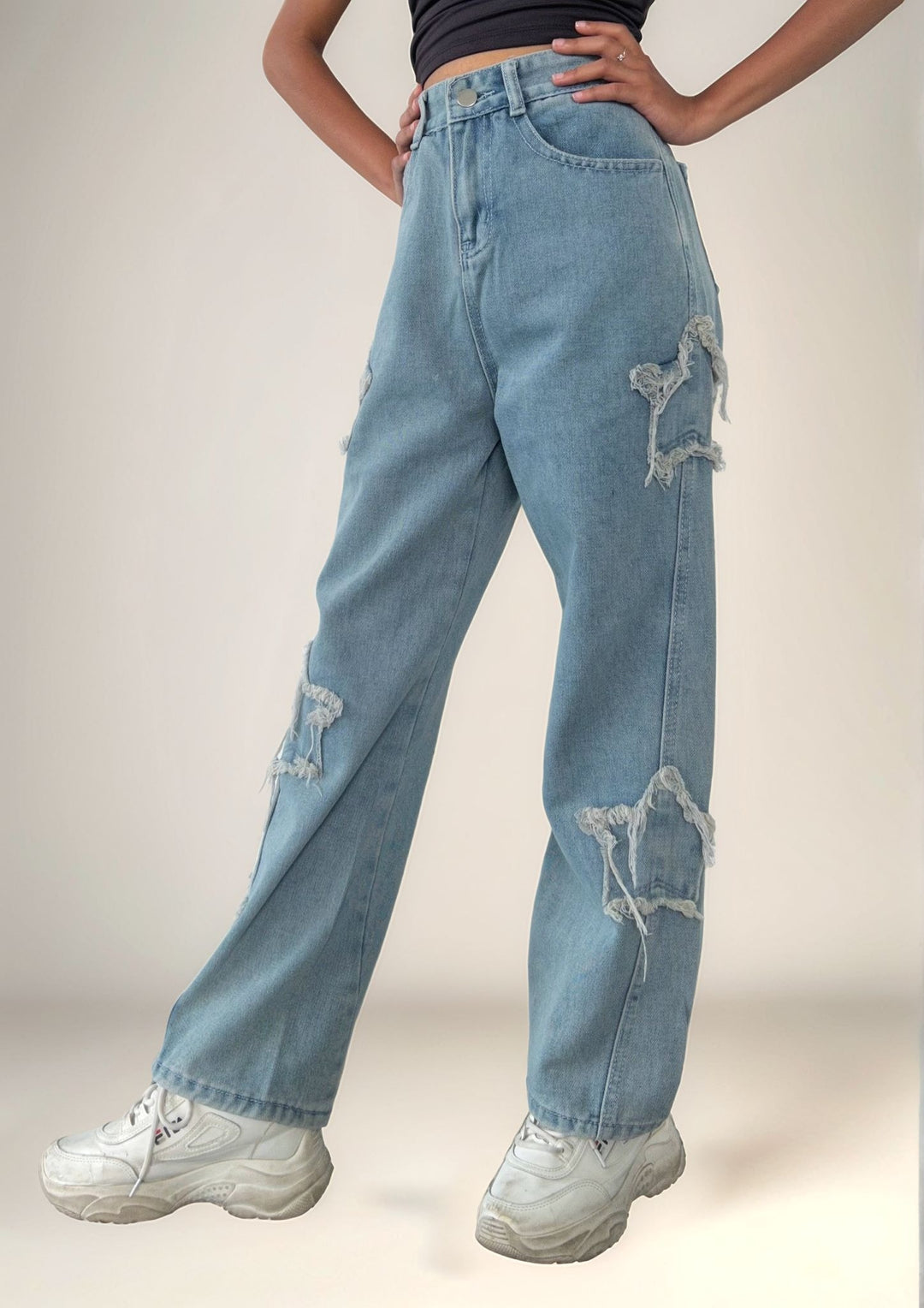 Star Frayed Blue Denim Jeans