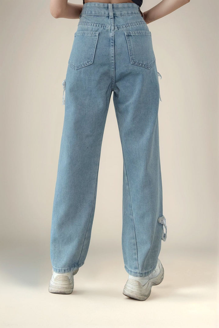 Star Frayed Blue Denim Jeans