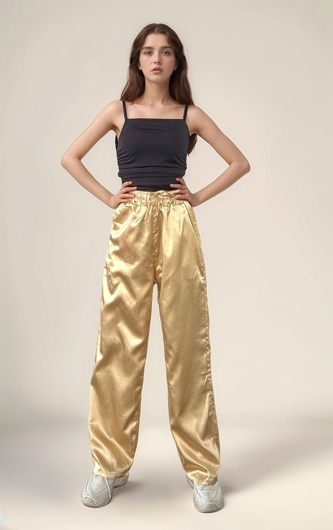 Cream Textured Wide Leg Trouser