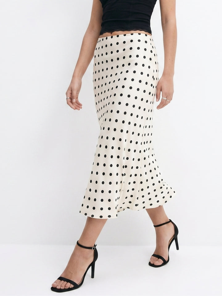 White Polka Dotted Flared Skirt