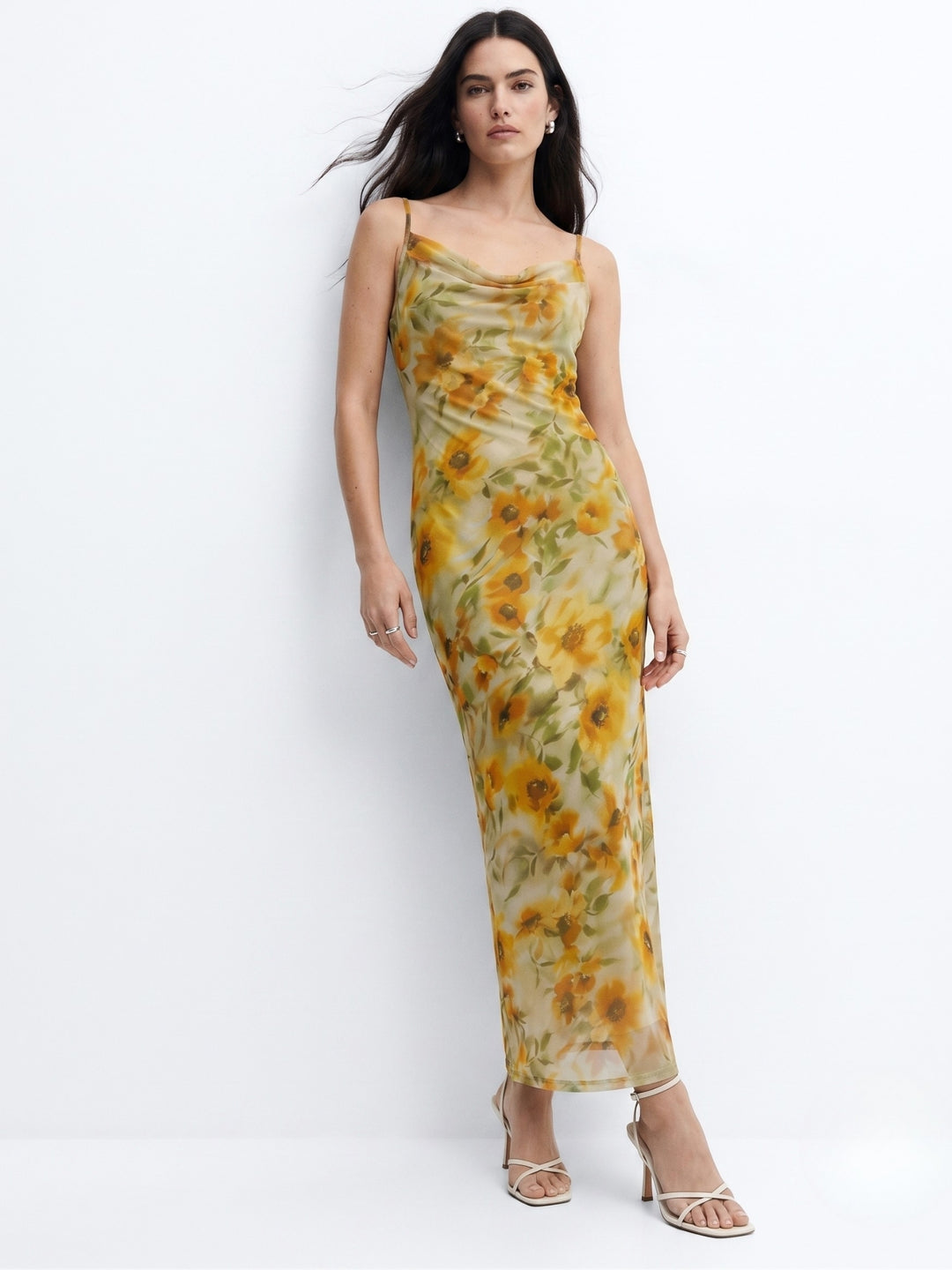 Mustard Blurry Floral Printed Dress