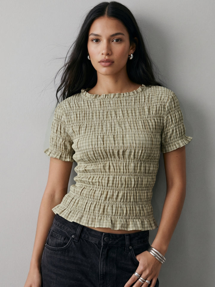 Mint Smocked Fitted Top
