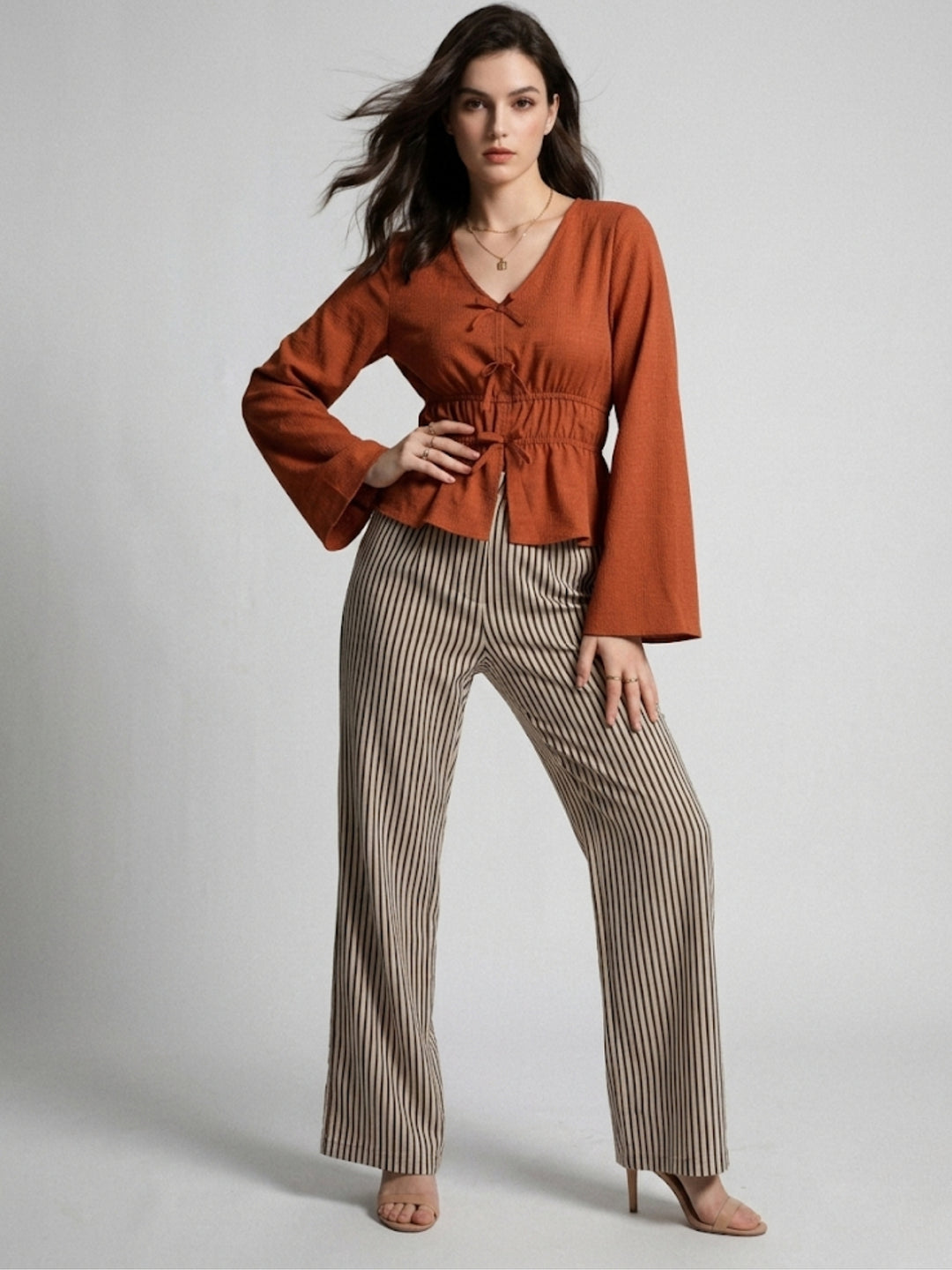 Brown Blouse And Trousers Co-Ord Set