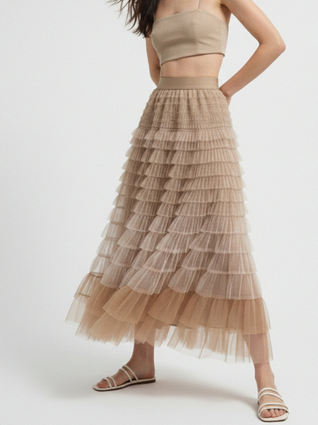 Khaiki Ombre Style Ruffled Skirt