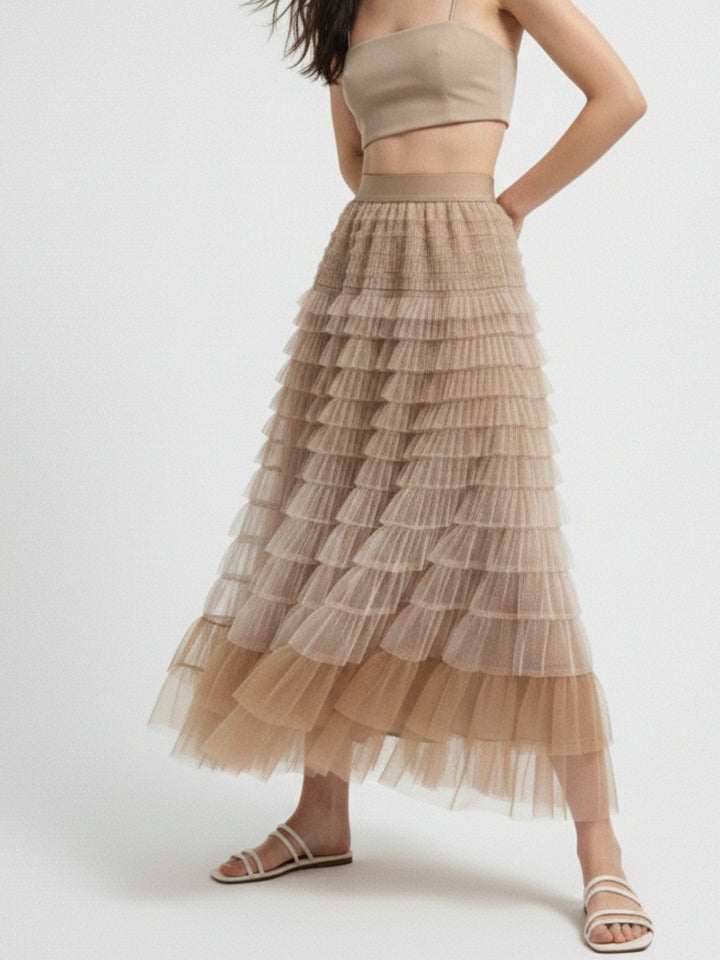 Khaiki Ombre Style Ruffled Skirt