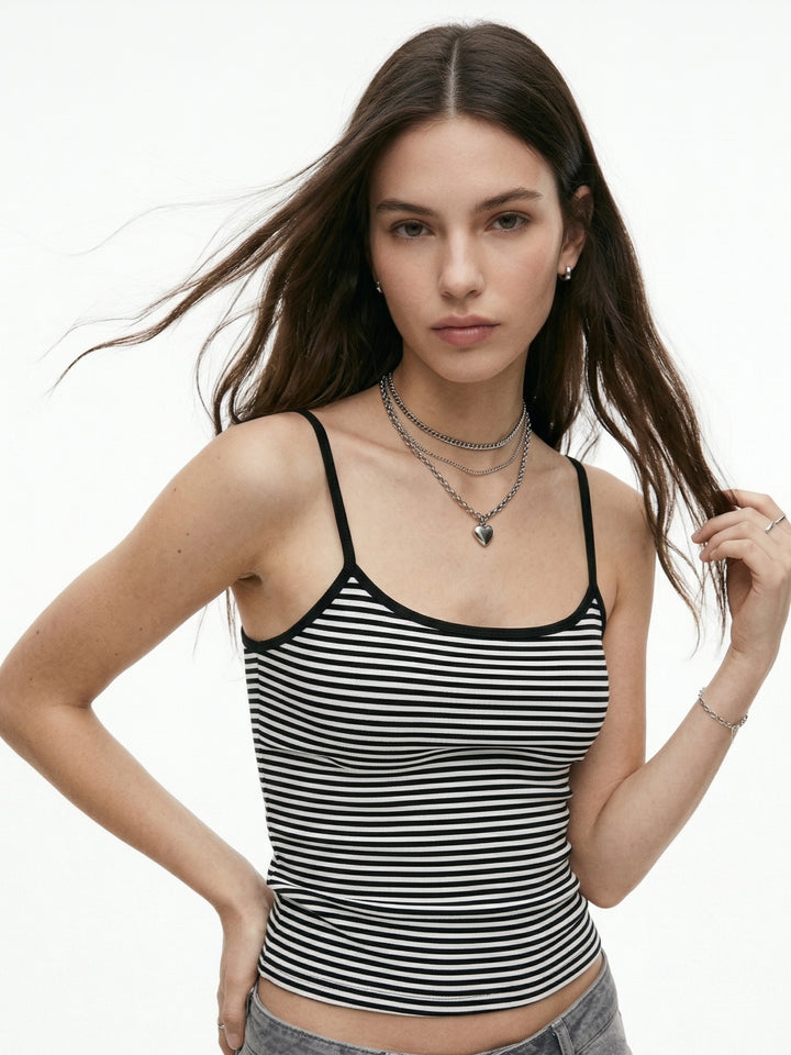 Black Spaghetti Strap Striped Top