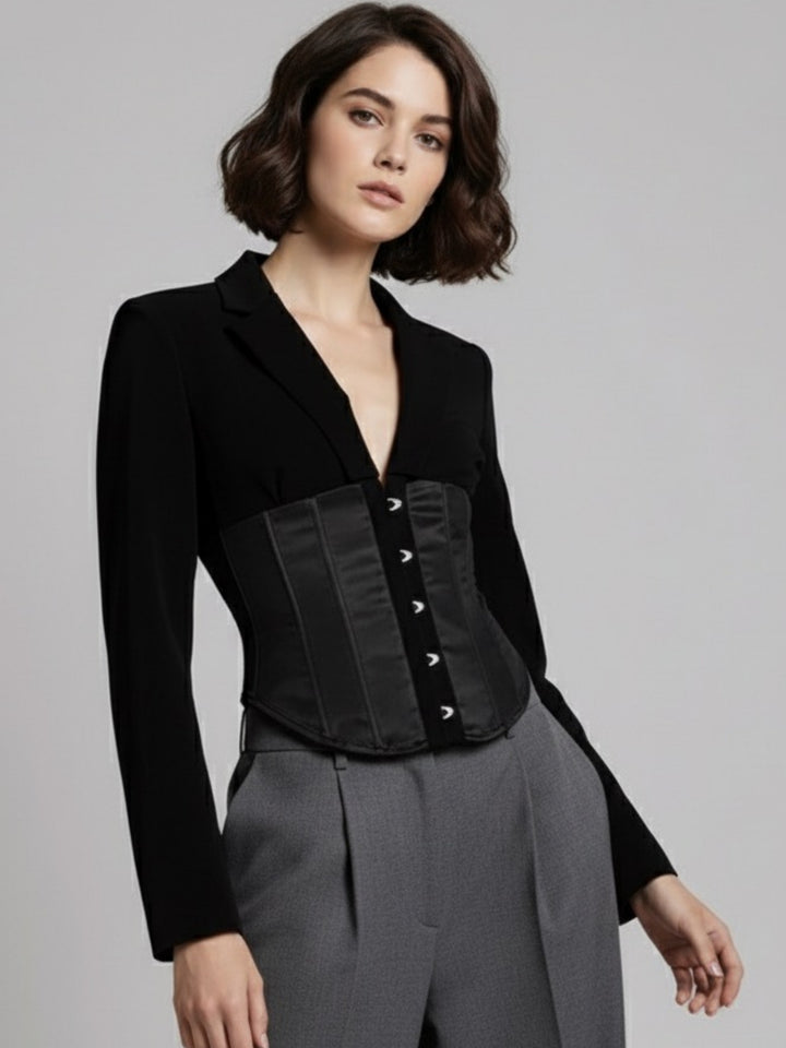 Black Plunge Neck Corset Top